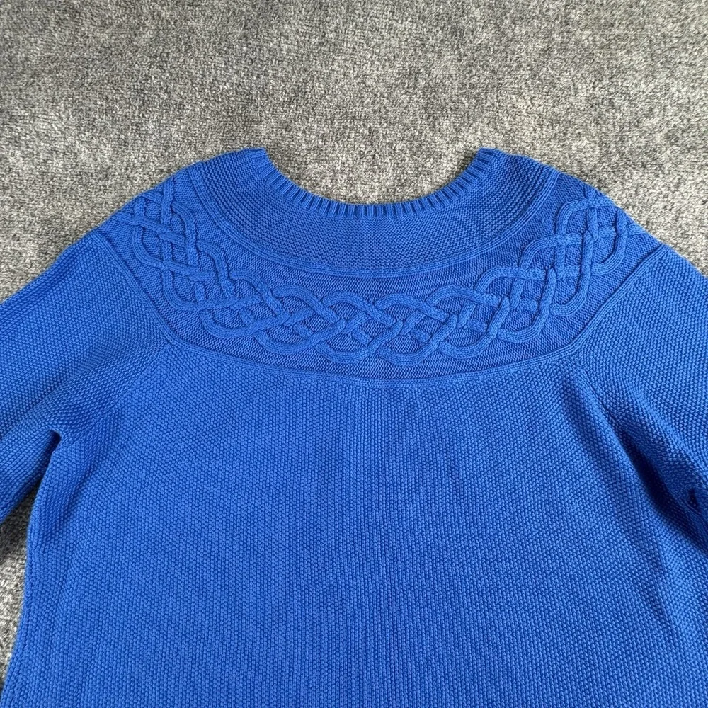 Talbots Sweater Women XL‎ Blue Knit Cable Yoke Classic Preppy Academia
